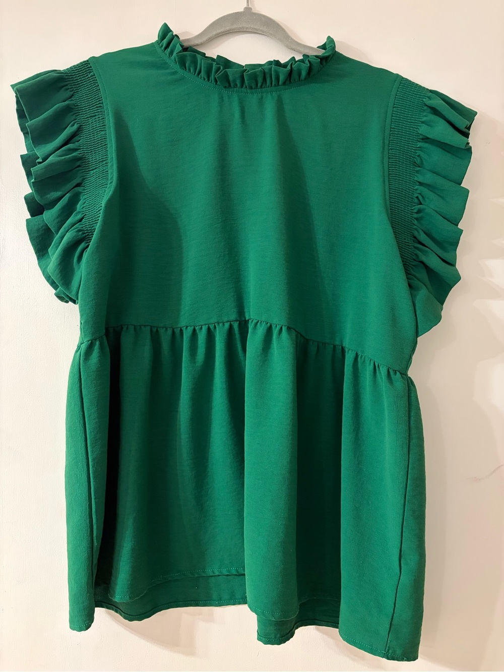JODIFL Kelly Green Ruffle Smocked Sleeves/ Babydoll Cut